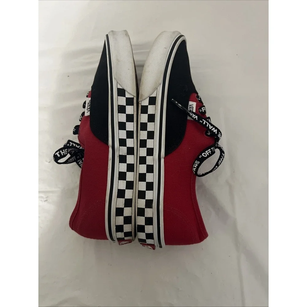 VANS Unisex Kids Logo Pop Canvas Low Top Sneakers Lace Up US 5 Red Black Checker